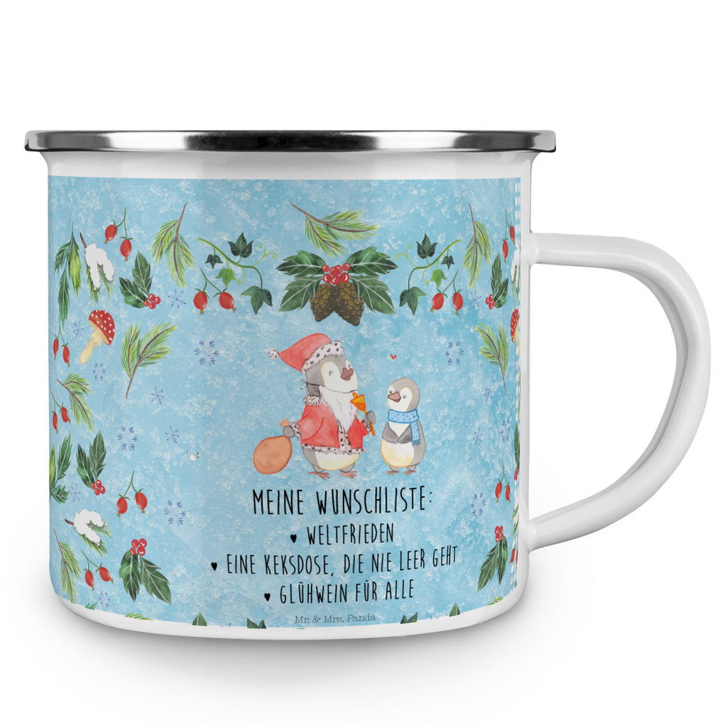 Camping Emaille Tasse Pinguin Wunschliste Campingtasse, Trinkbecher, Metalltasse, Outdoor Tasse, Emaille Trinkbecher, Blechtasse Outdoor, Emaille Campingbecher, Edelstahl Trinkbecher, Metalltasse für Camping, Kaffee Blechtasse, Camping Tasse Metall, Winter, Weihnachten, Weihnachtsdeko, Nikolaus, Advent, Heiligabend, Wintermotiv