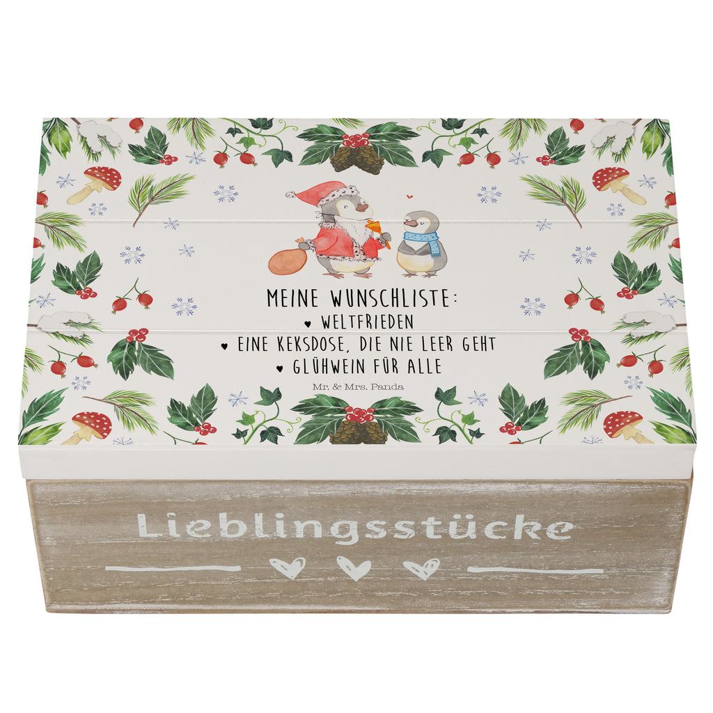 Holzkiste Pinguin Wunschliste Holzkiste, Kiste, Schatzkiste, Truhe, Schatulle, XXL, Erinnerungsbox, Erinnerungskiste, Dekokiste, Aufbewahrungsbox, Winter, Weihnachten, Weihnachtsdeko, Nikolaus, Advent, Heiligabend, Wintermotiv