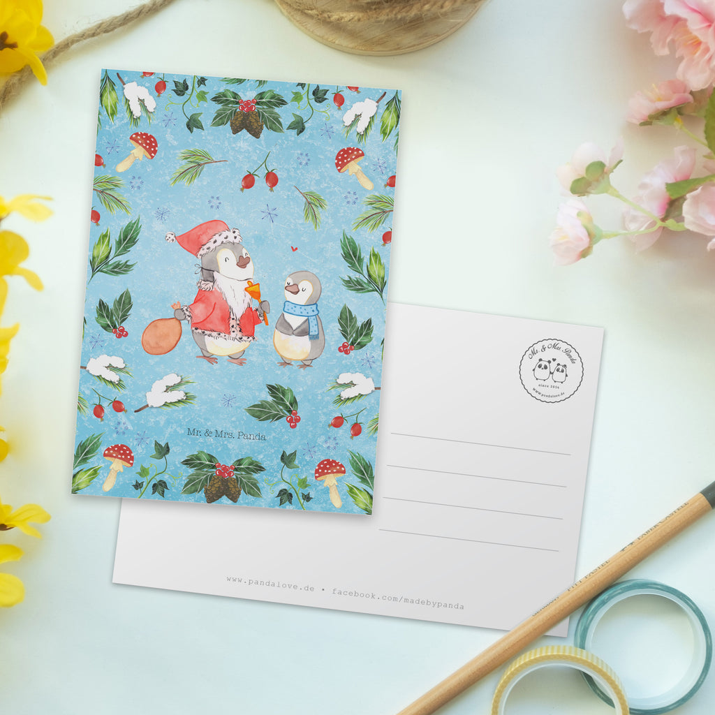 Postkarte Pinguin Wunschliste Geschenkkarte, Grußkarte, Karte, Einladung, Ansichtskarte, Geburtstagskarte, Einladungskarte, Winter, Weihnachten, Weihnachtsdeko, Nikolaus, Advent, Heiligabend, Wintermotiv