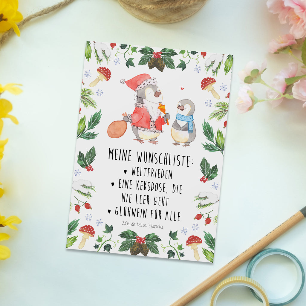 Postkarte Pinguin Wunschliste Geschenkkarte, Grußkarte, Karte, Einladung, Ansichtskarte, Geburtstagskarte, Einladungskarte, Winter, Weihnachten, Weihnachtsdeko, Nikolaus, Advent, Heiligabend, Wintermotiv