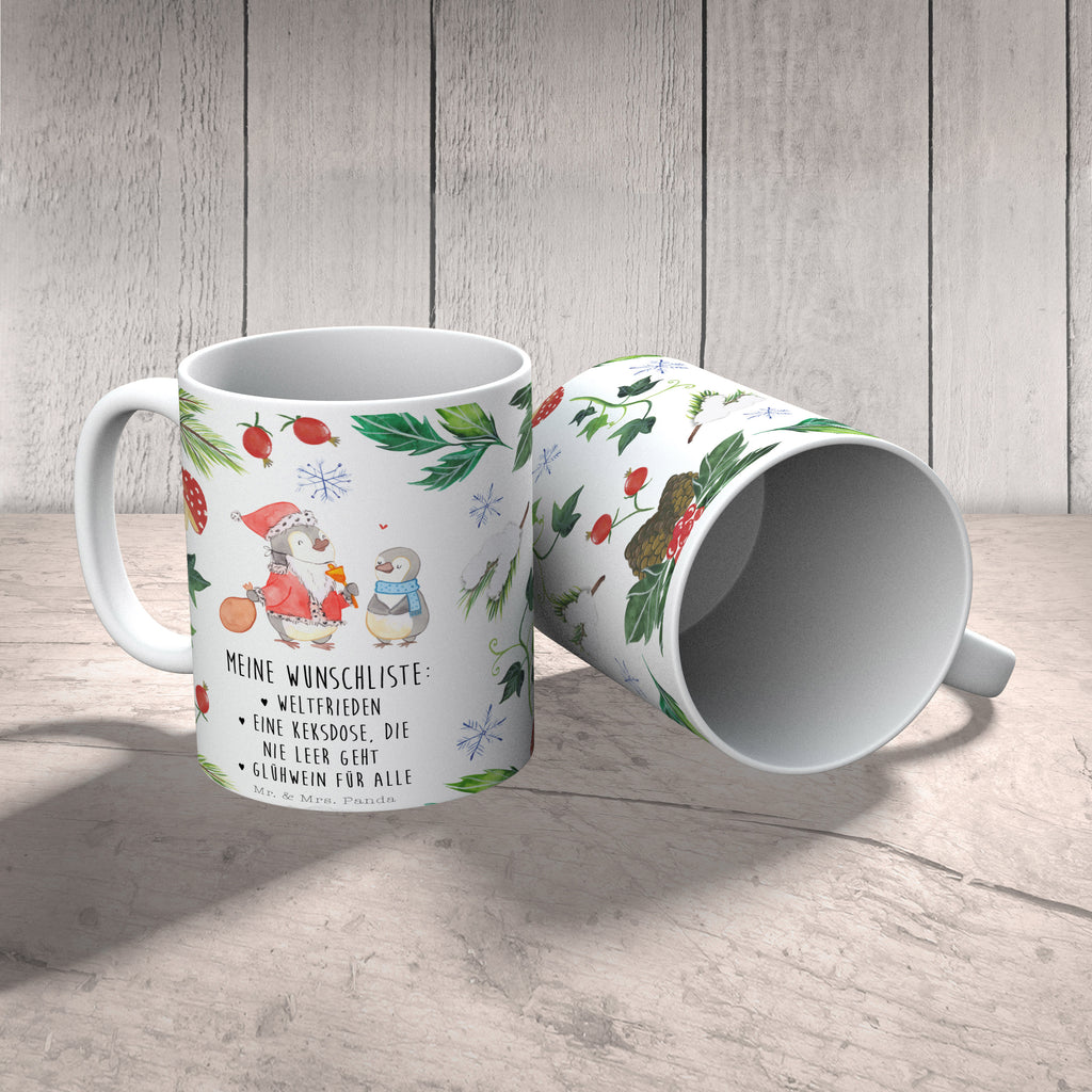 Tasse Pinguin Wunschliste  Becher, Kaffeetasse, Kaffeebecher, Tee, Frühstück, Büro  Winter, Weihnachten, Weihnachtsdeko, Nikolaus, Advent, Heiligabend, Wintermotiv