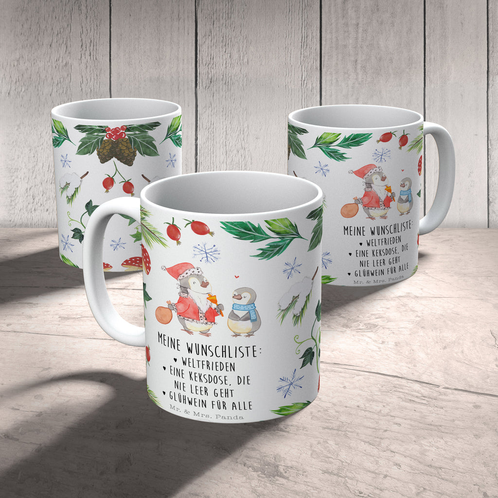 Tasse Pinguin Wunschliste  Becher, Kaffeetasse, Kaffeebecher, Tee, Frühstück, Büro  Winter, Weihnachten, Weihnachtsdeko, Nikolaus, Advent, Heiligabend, Wintermotiv