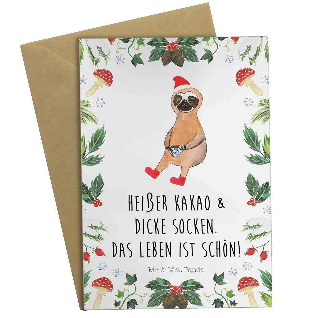 Grußkarte Faultier Kakao Klappkarte, Einladungskarte, Glückwunschkarte, Hochzeitskarte, Geburtstagskarte, Karte, Winter, Weihnachten, Weihnachtsdeko, Nikolaus, Advent, Heiligabend, Wintermotiv