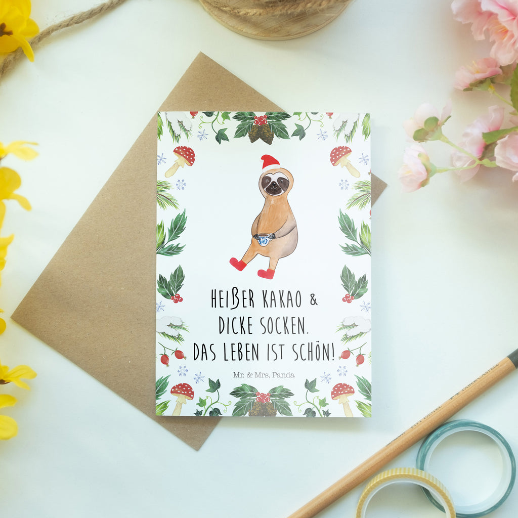 Grußkarte Faultier Kakao Klappkarte, Einladungskarte, Glückwunschkarte, Hochzeitskarte, Geburtstagskarte, Karte, Winter, Weihnachten, Weihnachtsdeko, Nikolaus, Advent, Heiligabend, Wintermotiv