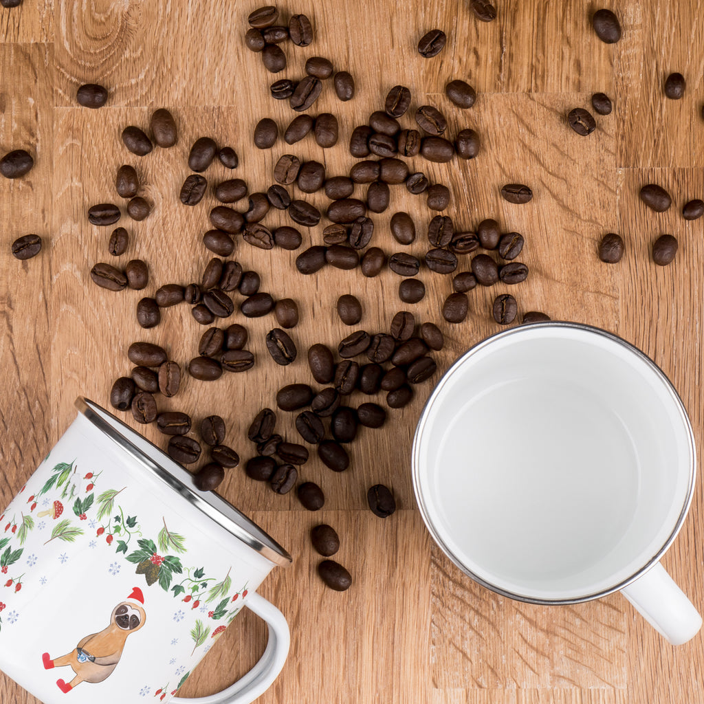 Camping Emaille Tasse Faultier Kakao Campingtasse, Trinkbecher, Metalltasse, Outdoor Tasse, Emaille Trinkbecher, Blechtasse Outdoor, Emaille Campingbecher, Edelstahl Trinkbecher, Metalltasse für Camping, Kaffee Blechtasse, Camping Tasse Metall, Winter, Weihnachten, Weihnachtsdeko, Nikolaus, Advent, Heiligabend, Wintermotiv
