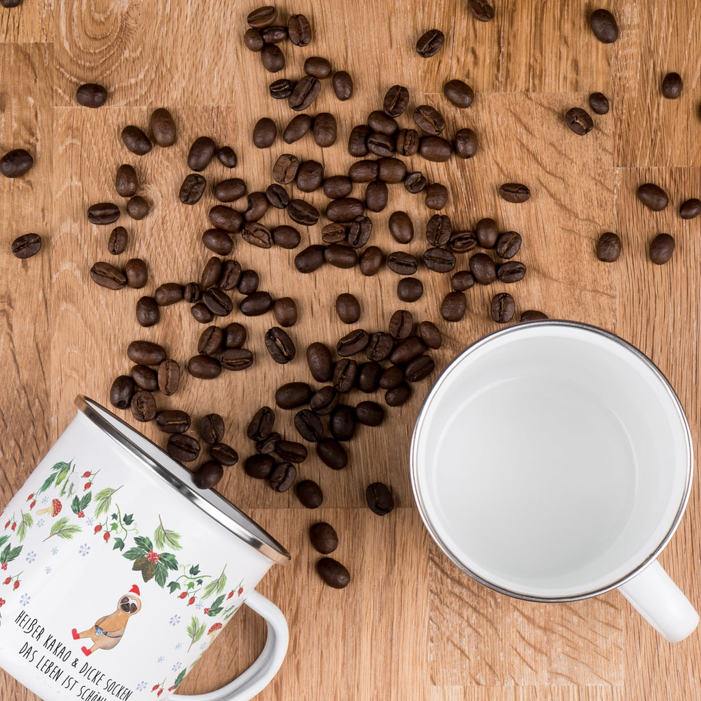 Camping Emaille Tasse Faultier Kakao Campingtasse, Trinkbecher, Metalltasse, Outdoor Tasse, Emaille Trinkbecher, Blechtasse Outdoor, Emaille Campingbecher, Edelstahl Trinkbecher, Metalltasse für Camping, Kaffee Blechtasse, Camping Tasse Metall, Winter, Weihnachten, Weihnachtsdeko, Nikolaus, Advent, Heiligabend, Wintermotiv