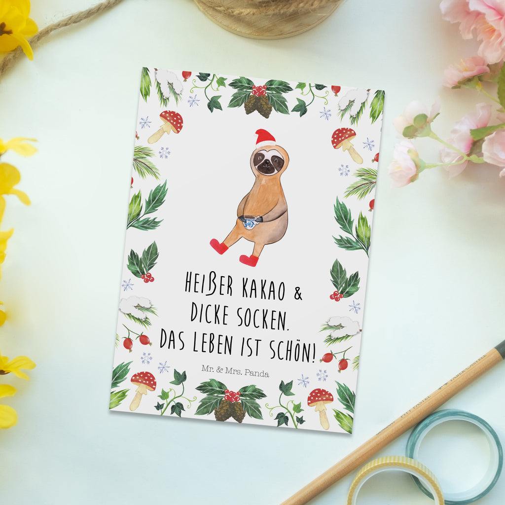 Postkarte Faultier Kakao Geschenkkarte, Grußkarte, Karte, Einladung, Ansichtskarte, Geburtstagskarte, Einladungskarte, Winter, Weihnachten, Weihnachtsdeko, Nikolaus, Advent, Heiligabend, Wintermotiv