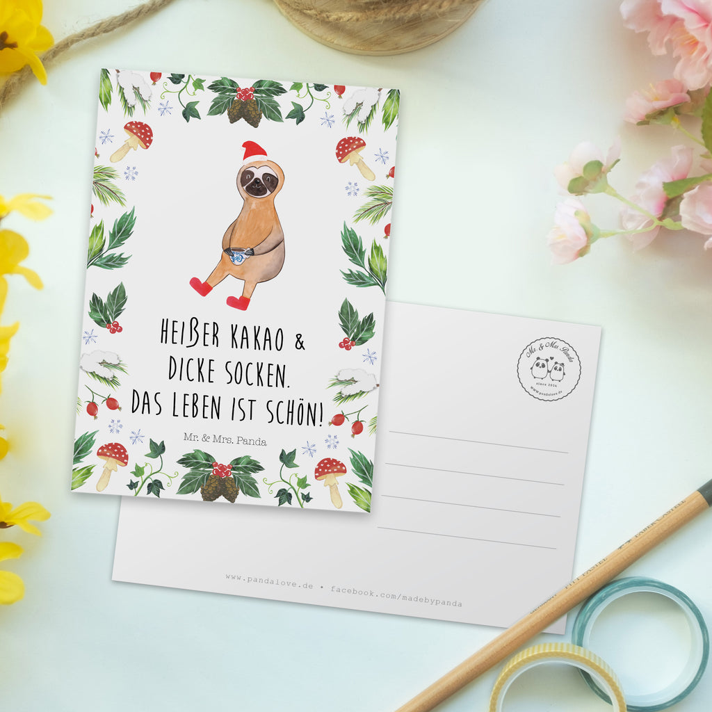 Postkarte Faultier Kakao Geschenkkarte, Grußkarte, Karte, Einladung, Ansichtskarte, Geburtstagskarte, Einladungskarte, Winter, Weihnachten, Weihnachtsdeko, Nikolaus, Advent, Heiligabend, Wintermotiv