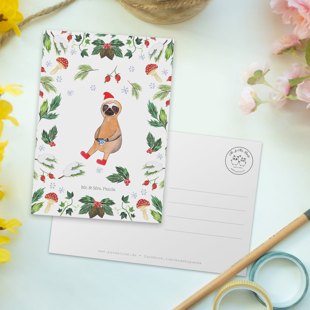 Postkarte Faultier Kakao Geschenkkarte, Grußkarte, Karte, Einladung, Ansichtskarte, Geburtstagskarte, Einladungskarte, Winter, Weihnachten, Weihnachtsdeko, Nikolaus, Advent, Heiligabend, Wintermotiv