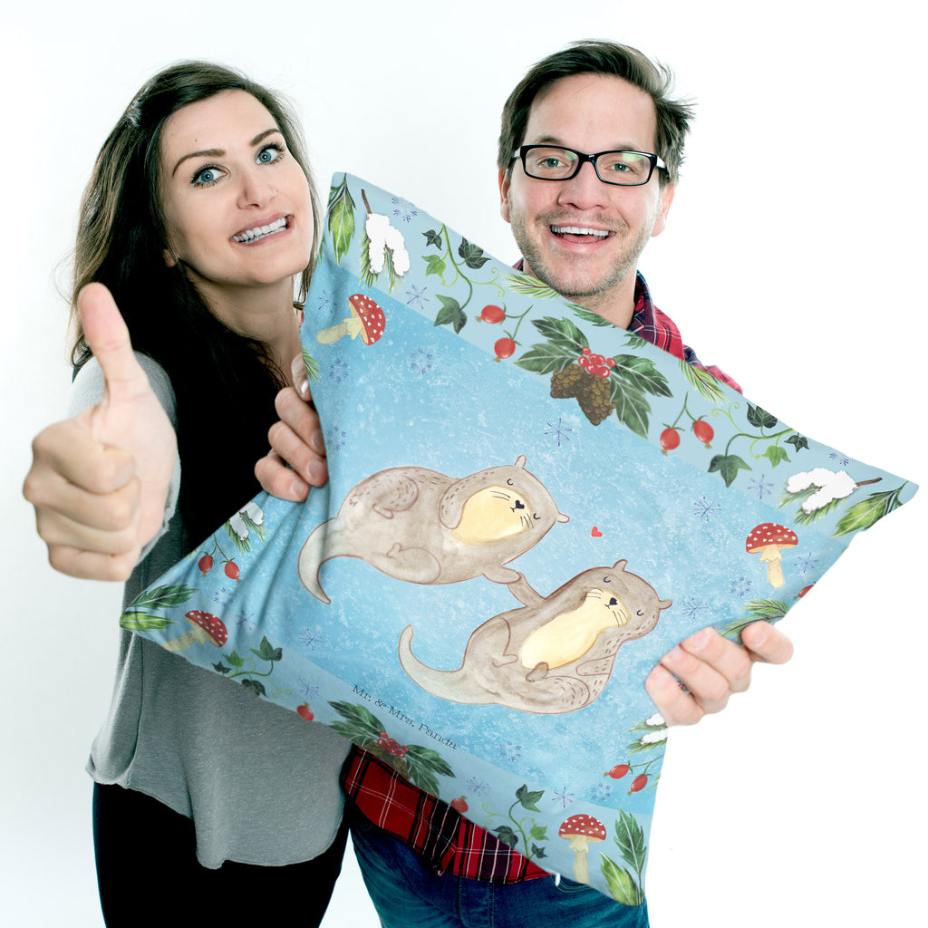 40x40 Kissen Otter Glühweinstand Kissenhülle, Kopfkissen, Sofakissen, Dekokissen, Motivkissen, Winter, Weihnachten, Weihnachtsdeko, Nikolaus, Advent, Heiligabend, Wintermotiv