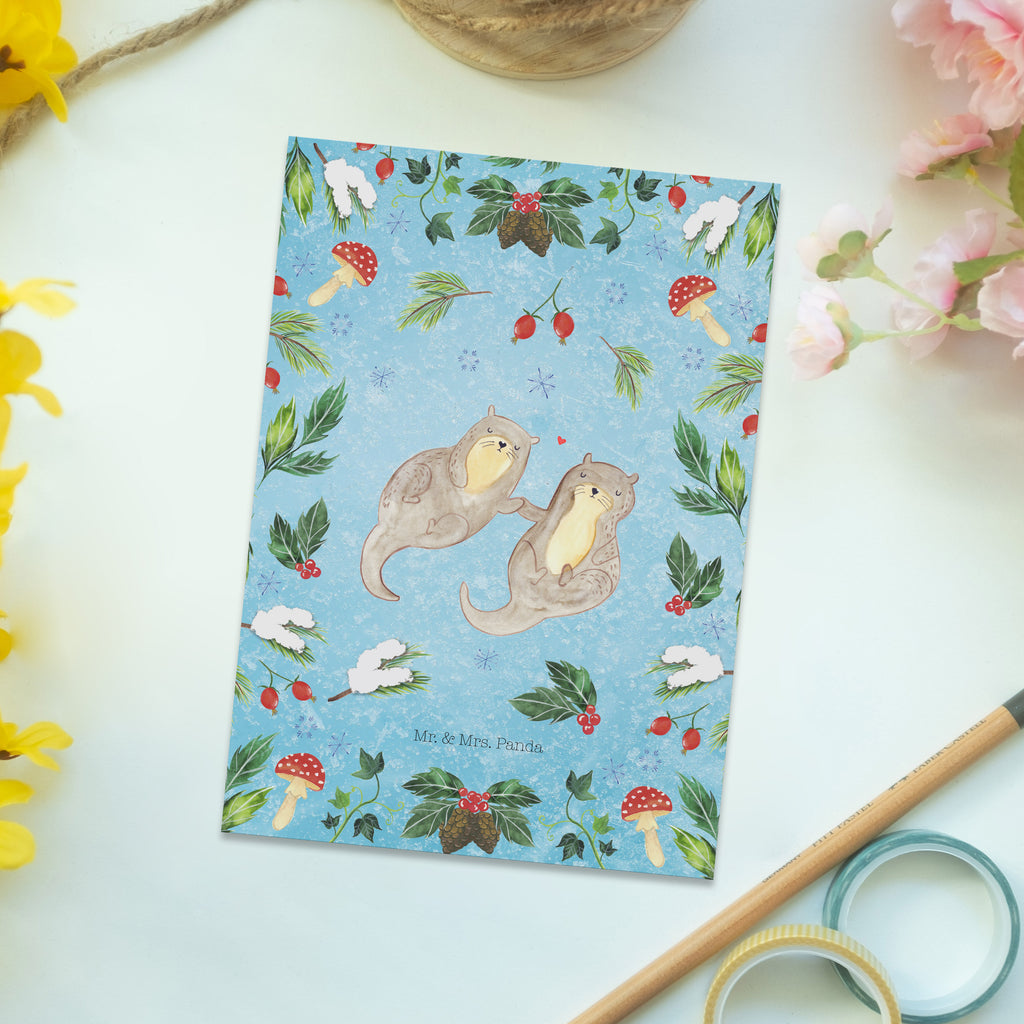 Postkarte Otter Glühweinstand Geschenkkarte, Grußkarte, Karte, Einladung, Ansichtskarte, Geburtstagskarte, Einladungskarte, Dankeskarte, Winter, Weihnachten, Weihnachtsdeko, Nikolaus, Advent, Heiligabend, Wintermotiv
