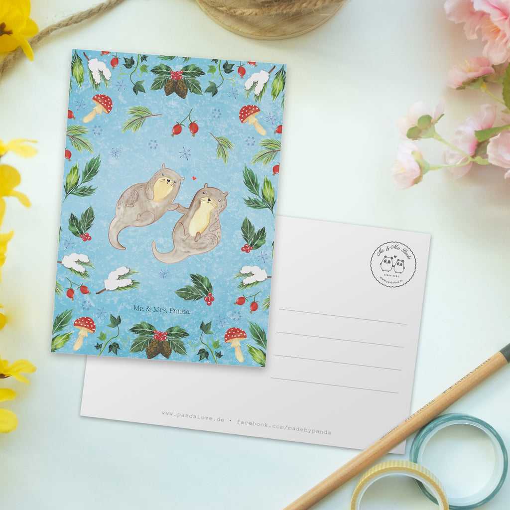 Postkarte Otter Glühweinstand Geschenkkarte, Grußkarte, Karte, Einladung, Ansichtskarte, Geburtstagskarte, Einladungskarte, Dankeskarte, Winter, Weihnachten, Weihnachtsdeko, Nikolaus, Advent, Heiligabend, Wintermotiv