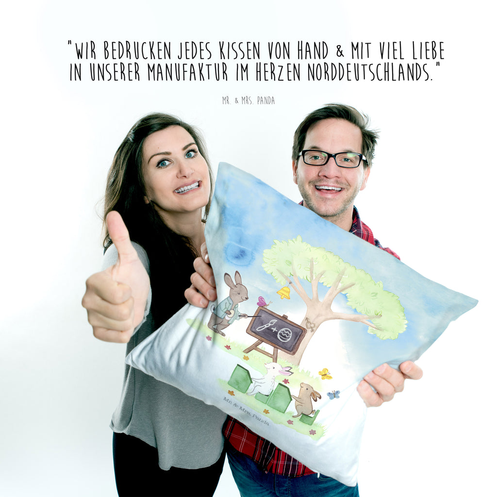 40x40 Kissen Hasenschule Kissenhülle, Kopfkissen, Sofakissen, Dekokissen, Motivkissen, Ostern, Osterhase, Ostergeschenke, Osternest, Osterdeko, Geschenk zu Ostern