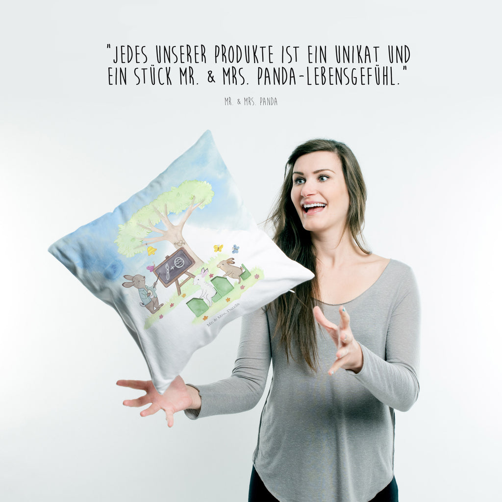 40x40 Kissen Hasenschule Kissenhülle, Kopfkissen, Sofakissen, Dekokissen, Motivkissen, Ostern, Osterhase, Ostergeschenke, Osternest, Osterdeko, Geschenk zu Ostern