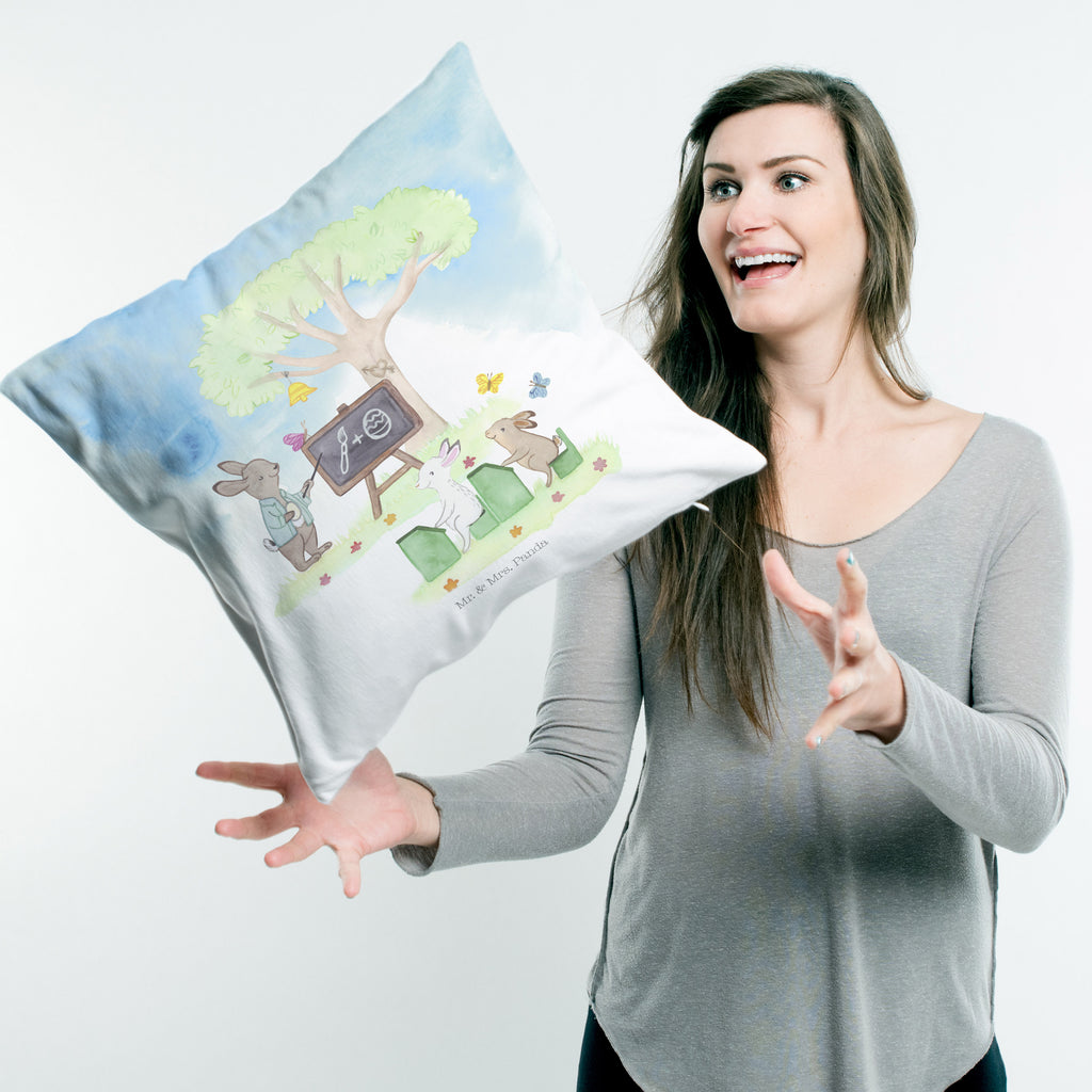 40x40 Kissen Hasenschule Kissenhülle, Kopfkissen, Sofakissen, Dekokissen, Motivkissen, Ostern, Osterhase, Ostergeschenke, Osternest, Osterdeko, Geschenk zu Ostern