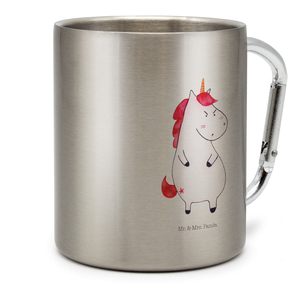 Edelstahlbecher Einhorn wütend Edelstahltasse, Karabiner, Edelstahlbecher, Outdoor, Camping, Tasse, Becher, Einhorn, Einhörner, Einhorn Deko, Pegasus, Unicorn, Realität, Ansage, lustlos, nein, Büro, Arbeit, wütend, dumme Fragen, lustig, Spaß, Geschenk