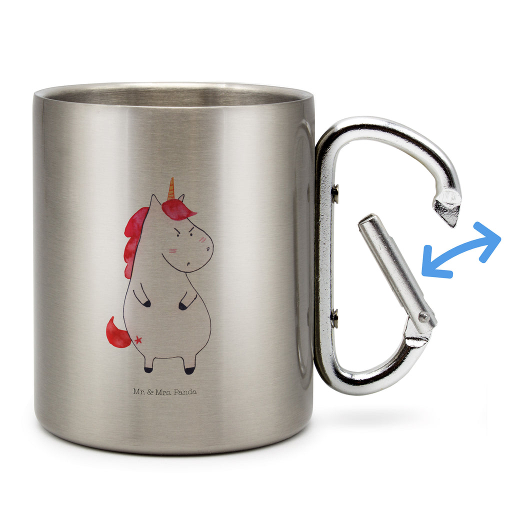 Edelstahlbecher Einhorn wütend Edelstahltasse, Karabiner, Edelstahlbecher, Outdoor, Camping, Tasse, Becher, Einhorn, Einhörner, Einhorn Deko, Pegasus, Unicorn, Realität, Ansage, lustlos, nein, Büro, Arbeit, wütend, dumme Fragen, lustig, Spaß, Geschenk