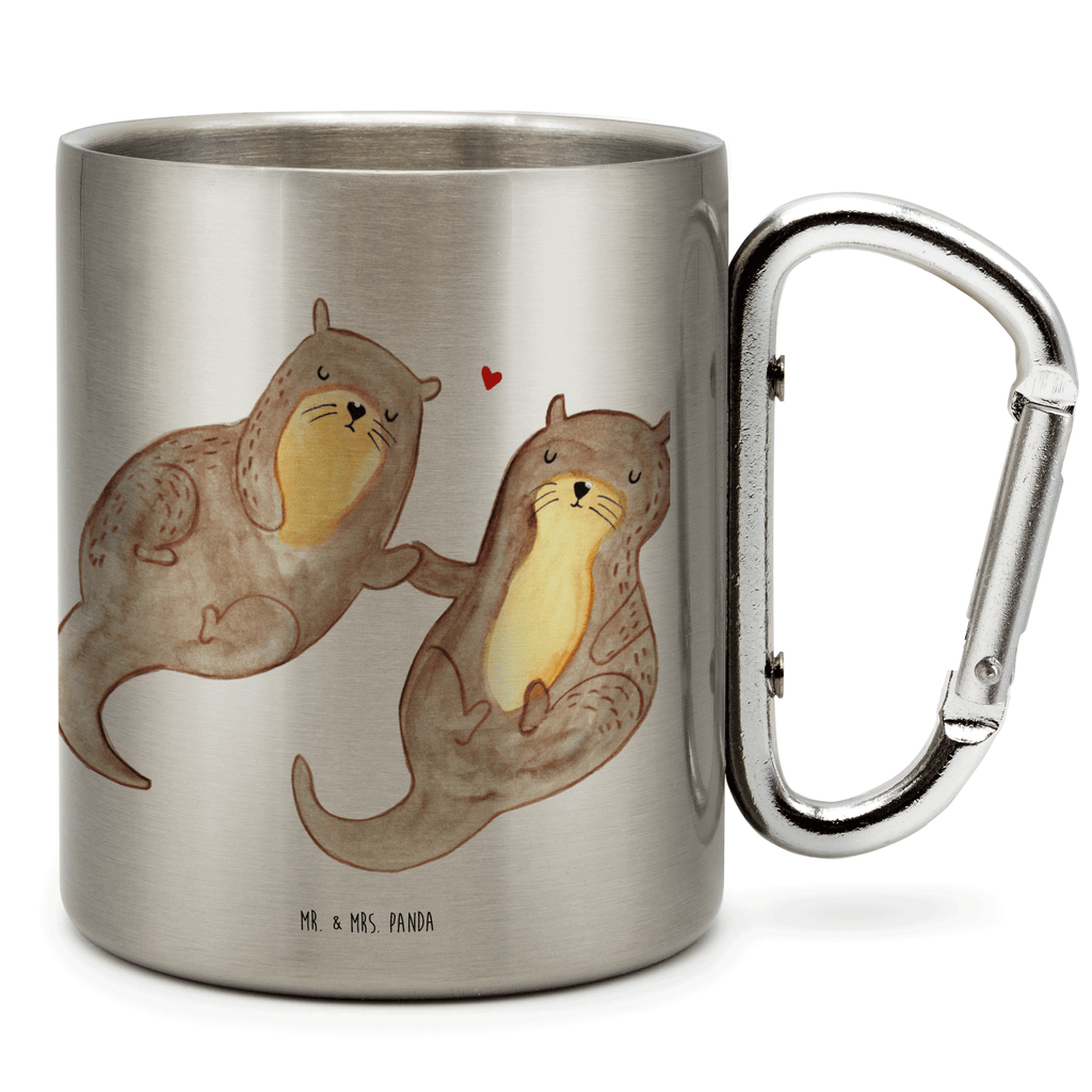 Edelstahlbecher Otter händchenhaltend Edelstahltasse, Karabiner, Edelstahlbecher, Outdoor, Camping, Tasse, Becher, Otter, Fischotter, Seeotter, Otter Seeotter See Otter