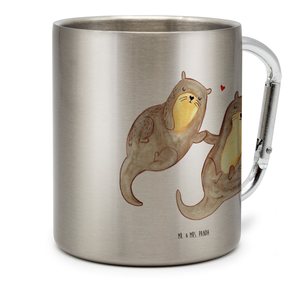 Edelstahlbecher Otter händchenhaltend Edelstahltasse, Karabiner, Edelstahlbecher, Outdoor, Camping, Tasse, Becher, Otter, Fischotter, Seeotter, Otter Seeotter See Otter