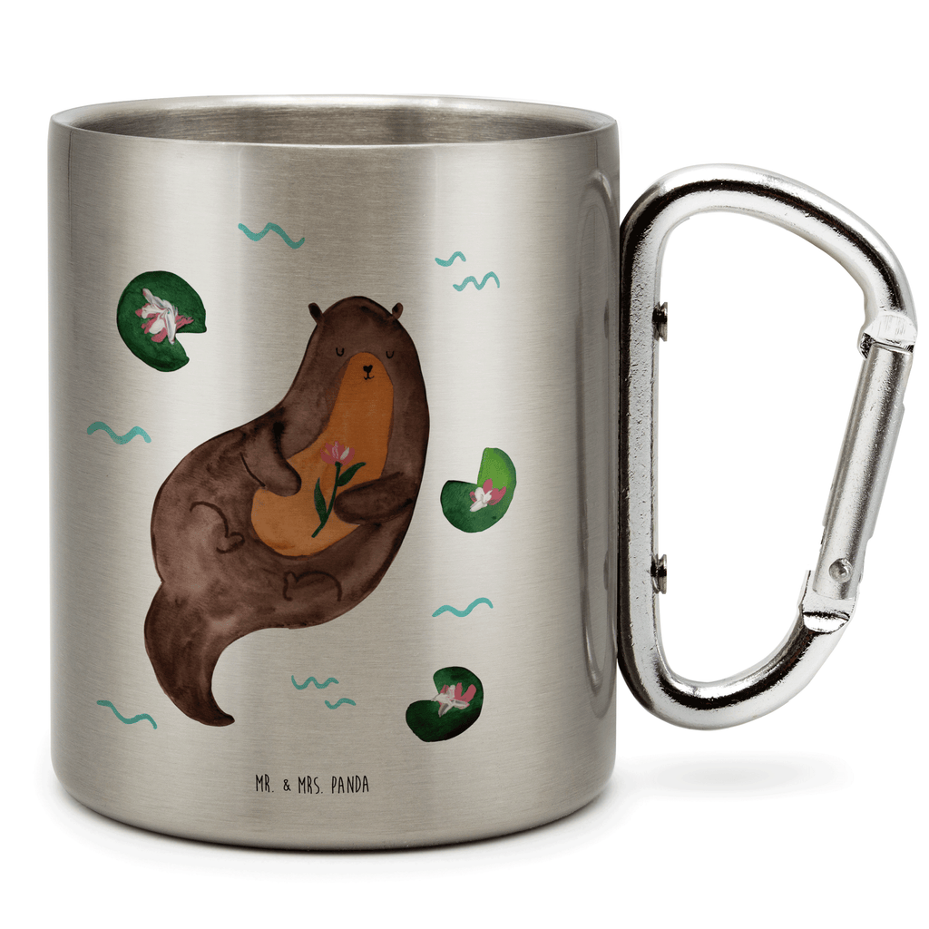 Edelstahlbecher Otter mit Seerose Edelstahltasse, Karabiner, Edelstahlbecher, Outdoor, Camping, Tasse, Becher, Otter, Fischotter, Seeotter, Otter Seeotter See Otter