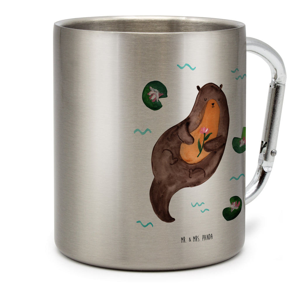 Edelstahlbecher Otter mit Seerose Edelstahltasse, Karabiner, Edelstahlbecher, Outdoor, Camping, Tasse, Becher, Otter, Fischotter, Seeotter, Otter Seeotter See Otter