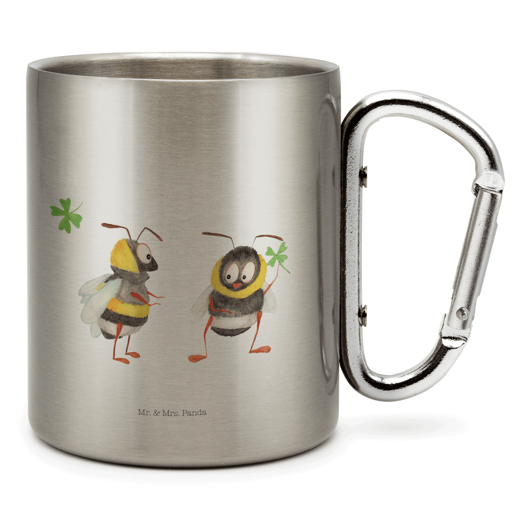 Edelstahlbecher Hummeln mit Kleeblatt Edelstahltasse, Karabiner, Edelstahlbecher, Outdoor, Camping, Tasse, Becher, Tiermotive, Gute Laune, lustige Sprüche, Tiere, Hummel, Biene, Spruch positiv, Biene Deko, Spruch schön, glücklich sein, glücklich werden, Spruch fröhlich