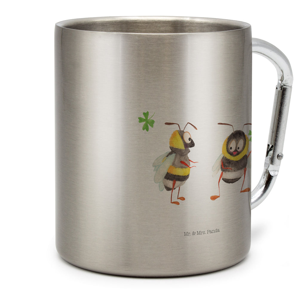 Edelstahlbecher Hummeln mit Kleeblatt Edelstahltasse, Karabiner, Edelstahlbecher, Outdoor, Camping, Tasse, Becher, Tiermotive, Gute Laune, lustige Sprüche, Tiere, Hummel, Biene, Spruch positiv, Biene Deko, Spruch schön, glücklich sein, glücklich werden, Spruch fröhlich
