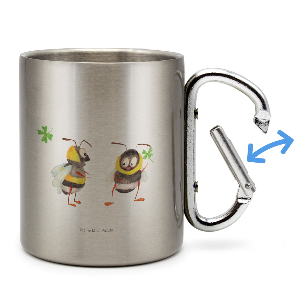 Edelstahlbecher Hummeln mit Kleeblatt Edelstahltasse, Karabiner, Edelstahlbecher, Outdoor, Camping, Tasse, Becher, Tiermotive, Gute Laune, lustige Sprüche, Tiere, Hummel, Biene, Spruch positiv, Biene Deko, Spruch schön, glücklich sein, glücklich werden, Spruch fröhlich