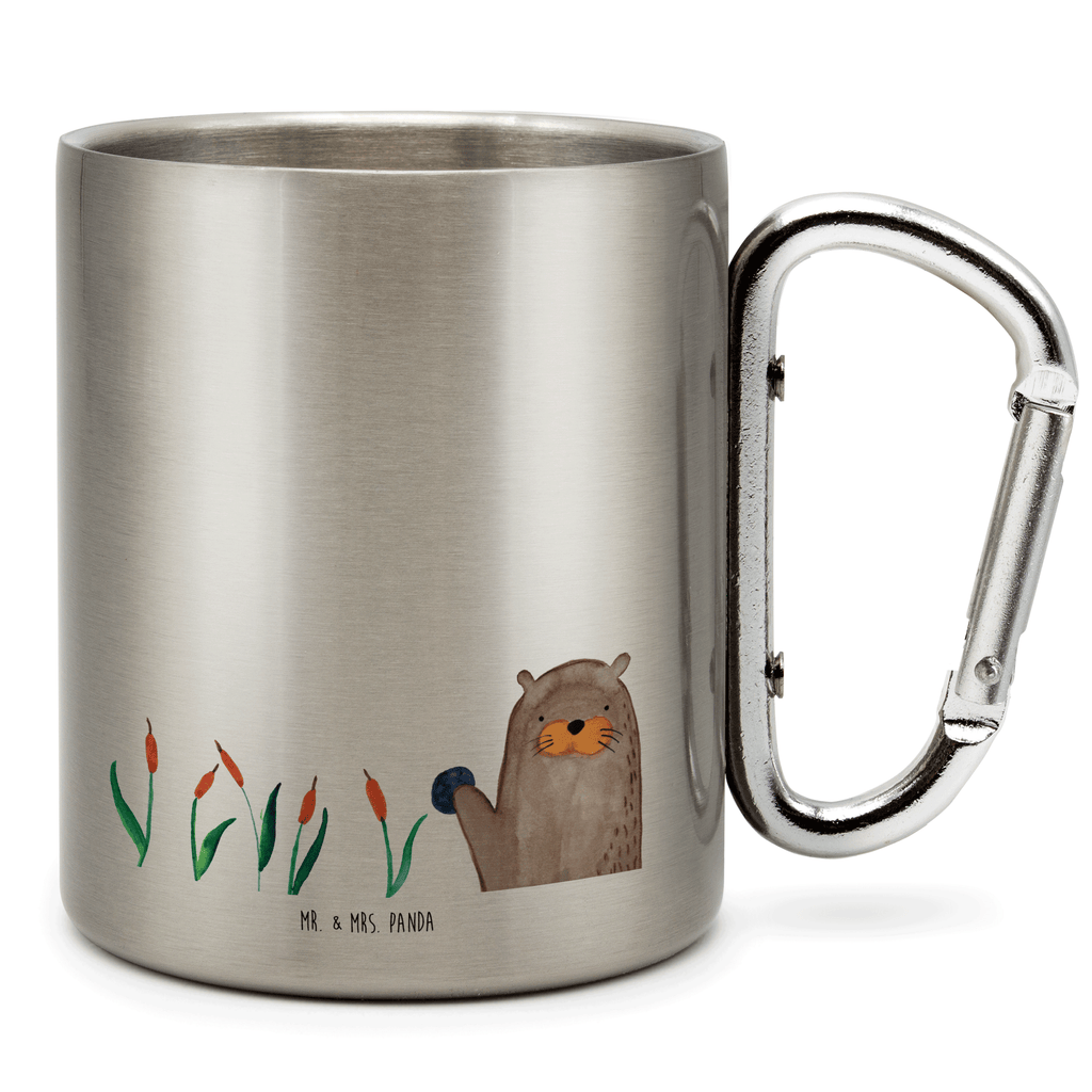 Edelstahlbecher Otter mit Stein Edelstahltasse, Karabiner, Edelstahlbecher, Outdoor, Camping, Tasse, Becher, Otter, Fischotter, Seeotter, Otter Seeotter See Otter