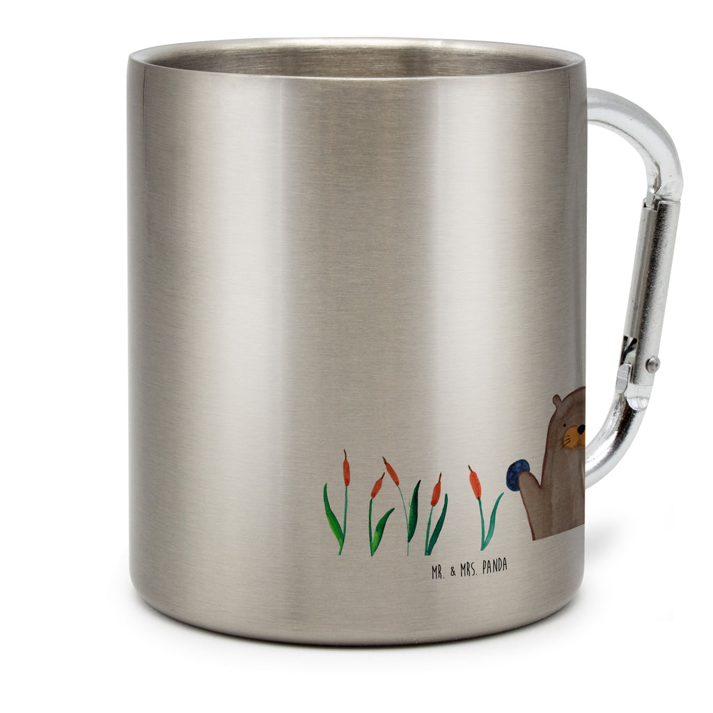 Edelstahlbecher Otter mit Stein Edelstahltasse, Karabiner, Edelstahlbecher, Outdoor, Camping, Tasse, Becher, Otter, Fischotter, Seeotter, Otter Seeotter See Otter
