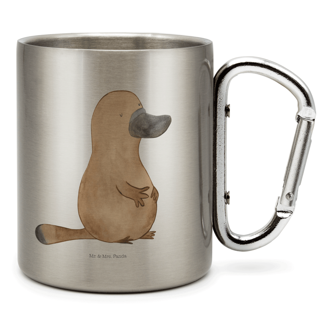 Edelstahlbecher Schnabeltier mutig Edelstahltasse, Karabiner, Edelstahlbecher, Outdoor, Camping, Tasse, Becher, Meerestiere, Meer, Urlaub, Schnabeltier, Mut, mutig, Lebensweisheit, Schnabeltiere, Motivation, Training, Büro, Arbeit, Neuanfang, Neustart, Weltreise, Raodtrip