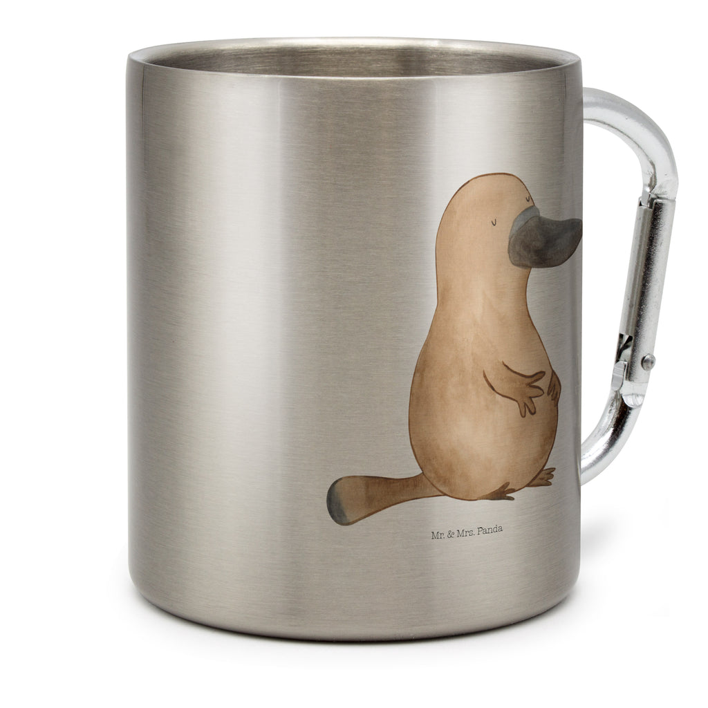 Edelstahlbecher Schnabeltier mutig Edelstahltasse, Karabiner, Edelstahlbecher, Outdoor, Camping, Tasse, Becher, Meerestiere, Meer, Urlaub, Schnabeltier, Mut, mutig, Lebensweisheit, Schnabeltiere, Motivation, Training, Büro, Arbeit, Neuanfang, Neustart, Weltreise, Raodtrip
