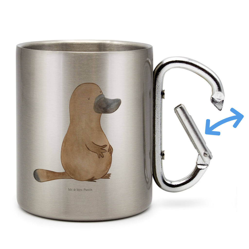 Edelstahlbecher Schnabeltier mutig Edelstahltasse, Karabiner, Edelstahlbecher, Outdoor, Camping, Tasse, Becher, Meerestiere, Meer, Urlaub, Schnabeltier, Mut, mutig, Lebensweisheit, Schnabeltiere, Motivation, Training, Büro, Arbeit, Neuanfang, Neustart, Weltreise, Raodtrip