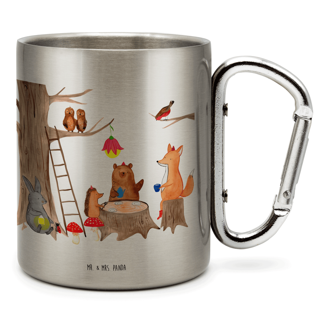 Edelstahlbecher Waldtiere Picknick Edelstahltasse, Karabiner, Edelstahlbecher, Outdoor, Camping, Tasse, Becher, Tiermotive, Gute Laune, lustige Sprüche, Tiere, Waldtiere, Picknick, Wald, Fuchs, Hase, Igel, Maus, Eichhörnchen