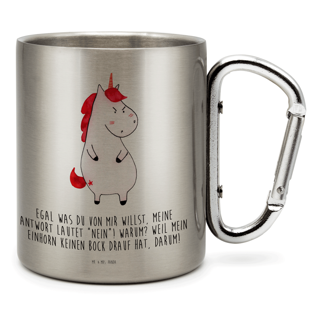 Edelstahlbecher Einhorn wütend Edelstahltasse, Karabiner, Edelstahlbecher, Outdoor, Camping, Tasse, Becher, Einhorn, Einhörner, Einhorn Deko, Pegasus, Unicorn, Realität, Ansage, lustlos, nein, Büro, Arbeit, wütend, dumme Fragen, lustig, Spaß, Geschenk