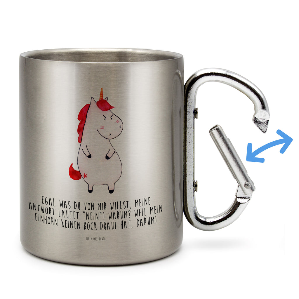 Edelstahlbecher Einhorn wütend Edelstahltasse, Karabiner, Edelstahlbecher, Outdoor, Camping, Tasse, Becher, Einhorn, Einhörner, Einhorn Deko, Pegasus, Unicorn, Realität, Ansage, lustlos, nein, Büro, Arbeit, wütend, dumme Fragen, lustig, Spaß, Geschenk