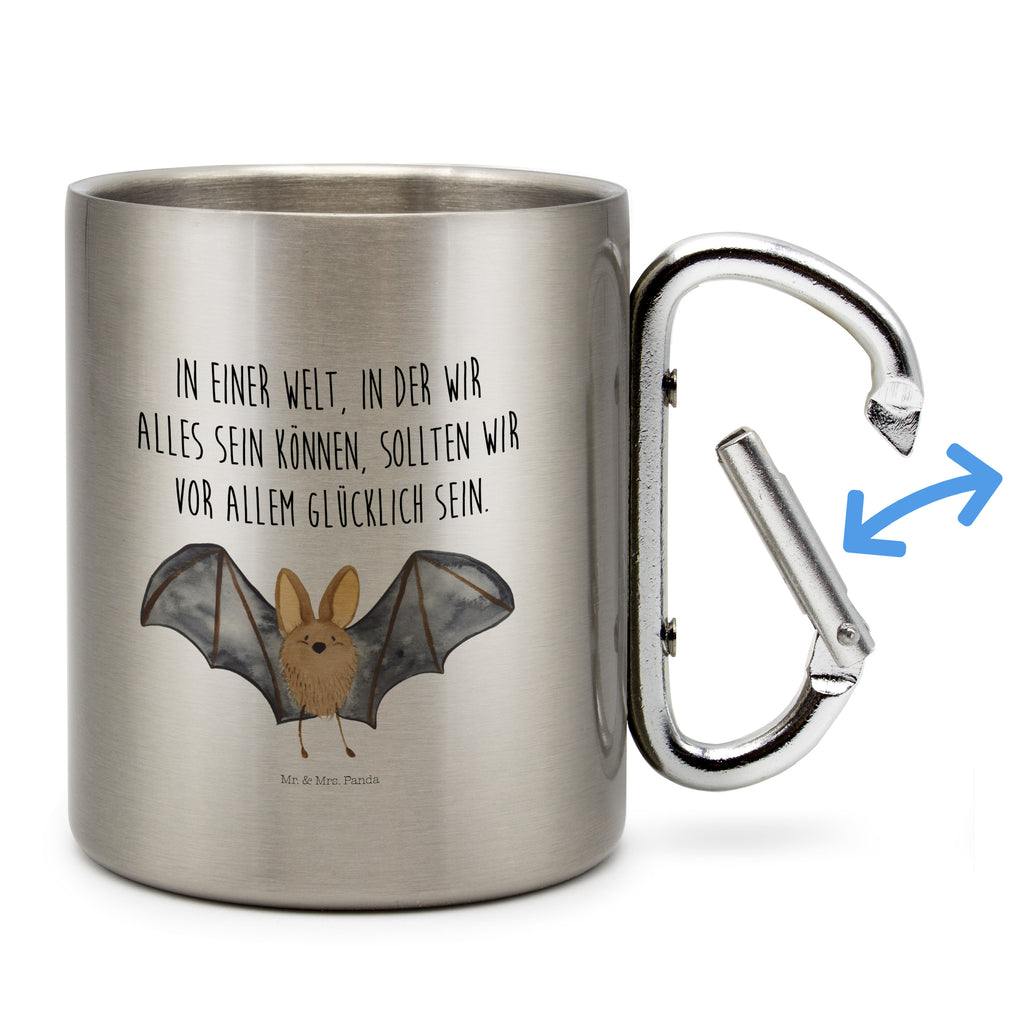 Edelstahlbecher Fledermaus Flügel Edelstahltasse, Karabiner, Edelstahlbecher, Outdoor, Camping, Tasse, Becher, Tiermotive, Gute Laune, lustige Sprüche, Tiere