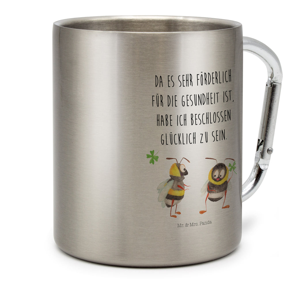 Edelstahlbecher Hummeln mit Kleeblatt Edelstahltasse, Karabiner, Edelstahlbecher, Outdoor, Camping, Tasse, Becher, Tiermotive, Gute Laune, lustige Sprüche, Tiere, Hummel, Biene, Spruch positiv, Biene Deko, Spruch schön, glücklich sein, glücklich werden, Spruch fröhlich