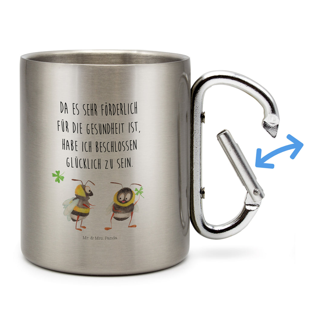 Edelstahlbecher Hummeln mit Kleeblatt Edelstahltasse, Karabiner, Edelstahlbecher, Outdoor, Camping, Tasse, Becher, Tiermotive, Gute Laune, lustige Sprüche, Tiere, Hummel, Biene, Spruch positiv, Biene Deko, Spruch schön, glücklich sein, glücklich werden, Spruch fröhlich