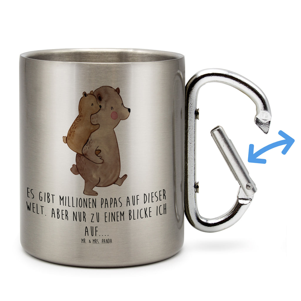 Edelstahlbecher Papa Bär Edelstahltasse, Karabiner, Edelstahlbecher, Outdoor, Camping, Tasse, Becher, Familie, Vatertag, Muttertag, Bruder, Schwester, Mama, Papa, Oma, Opa, Geschenk, Vater, Papi, Vati, Onkel, Geburtstag