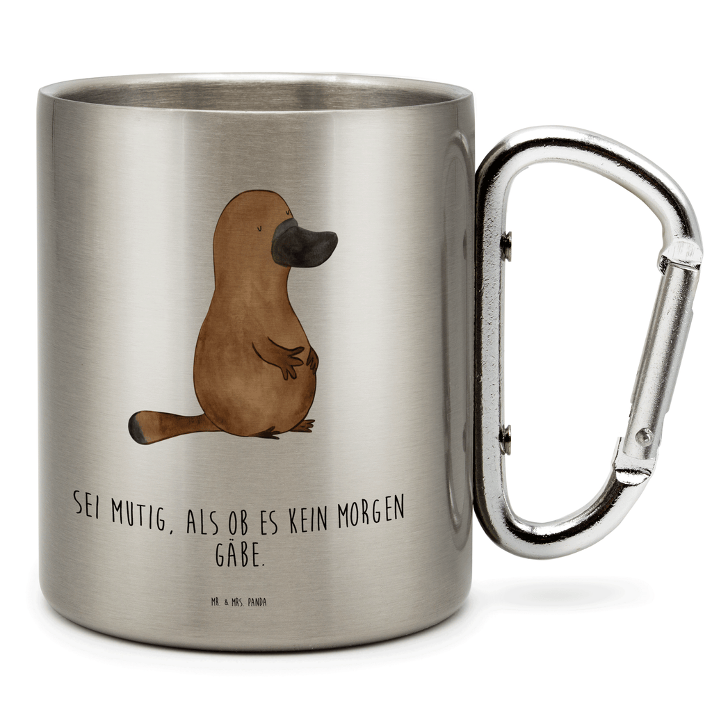 Edelstahlbecher Schnabeltier mutig Edelstahltasse, Karabiner, Edelstahlbecher, Outdoor, Camping, Tasse, Becher, Meerestiere, Meer, Urlaub, Schnabeltier, Mut, mutig, Lebensweisheit, Schnabeltiere, Motivation, Training, Büro, Arbeit, Neuanfang, Neustart, Weltreise, Raodtrip
