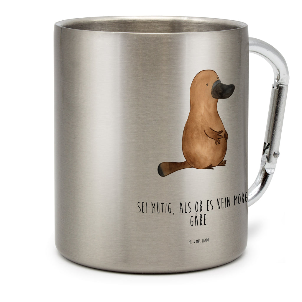 Edelstahlbecher Schnabeltier mutig Edelstahltasse, Karabiner, Edelstahlbecher, Outdoor, Camping, Tasse, Becher, Meerestiere, Meer, Urlaub, Schnabeltier, Mut, mutig, Lebensweisheit, Schnabeltiere, Motivation, Training, Büro, Arbeit, Neuanfang, Neustart, Weltreise, Raodtrip