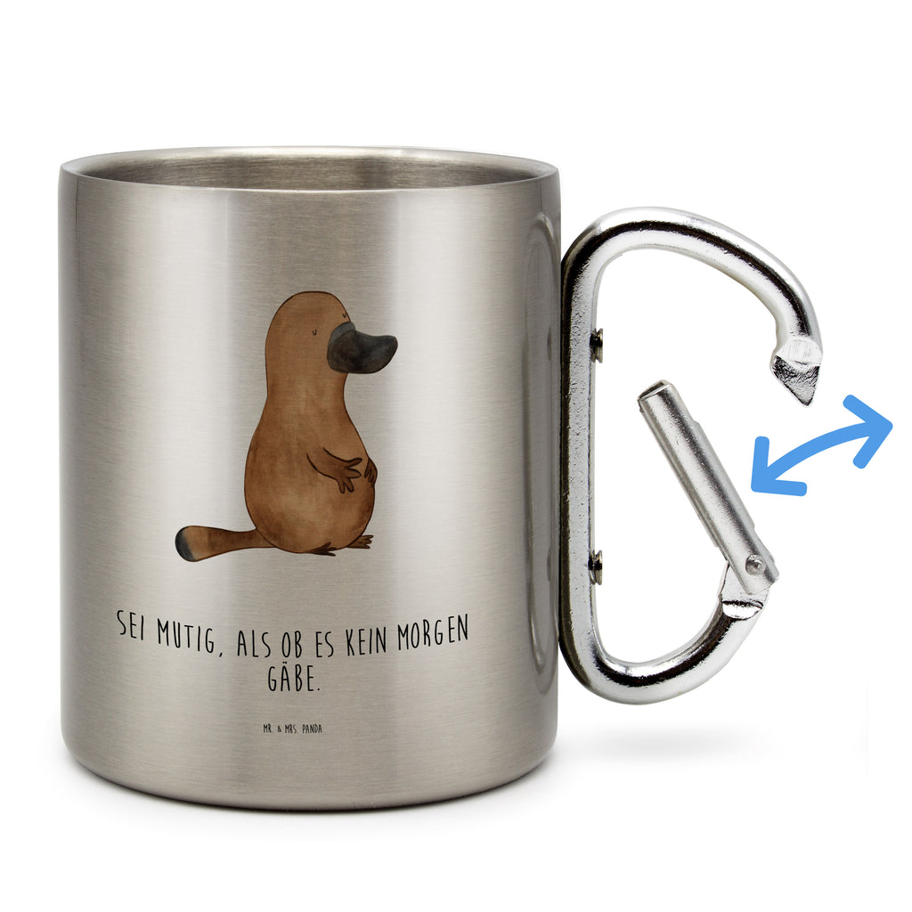 Edelstahlbecher Schnabeltier mutig Edelstahltasse, Karabiner, Edelstahlbecher, Outdoor, Camping, Tasse, Becher, Meerestiere, Meer, Urlaub, Schnabeltier, Mut, mutig, Lebensweisheit, Schnabeltiere, Motivation, Training, Büro, Arbeit, Neuanfang, Neustart, Weltreise, Raodtrip