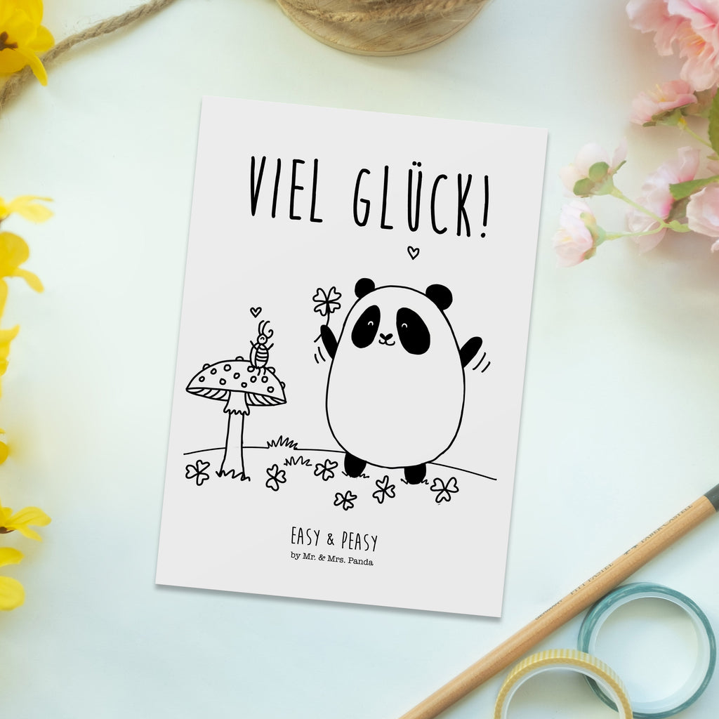 Postkarte Easy & Peasy Viel Glück  Geschenkkarte, Grußkarte, Karte, Einladung, Ansichtskarte, Geburtstagskarte, Einladungskarte  