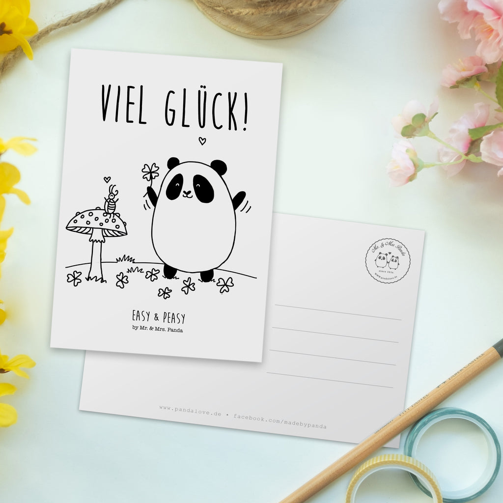 Postkarte Easy & Peasy Viel Glück  Geschenkkarte, Grußkarte, Karte, Einladung, Ansichtskarte, Geburtstagskarte, Einladungskarte  
