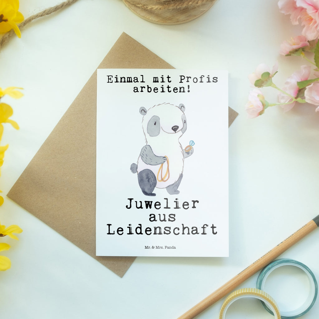 Grußkarte Juwelier aus Leidenschaft Klappkarte, Einladungskarte, Glückwunschkarte, Hochzeitskarte, Geburtstagskarte, Karte, Beruf, Ausbildung, Jubiläum, Abschied, Rente, Kollege, Kollegin, Geschenk, Schenken, Arbeitskollege, Mitarbeiter, Firma, Danke, Dankeschön, Juwelier, Goldschmied, Schmuckwarenhändler, Schmuckgeschäft, Eröffnung