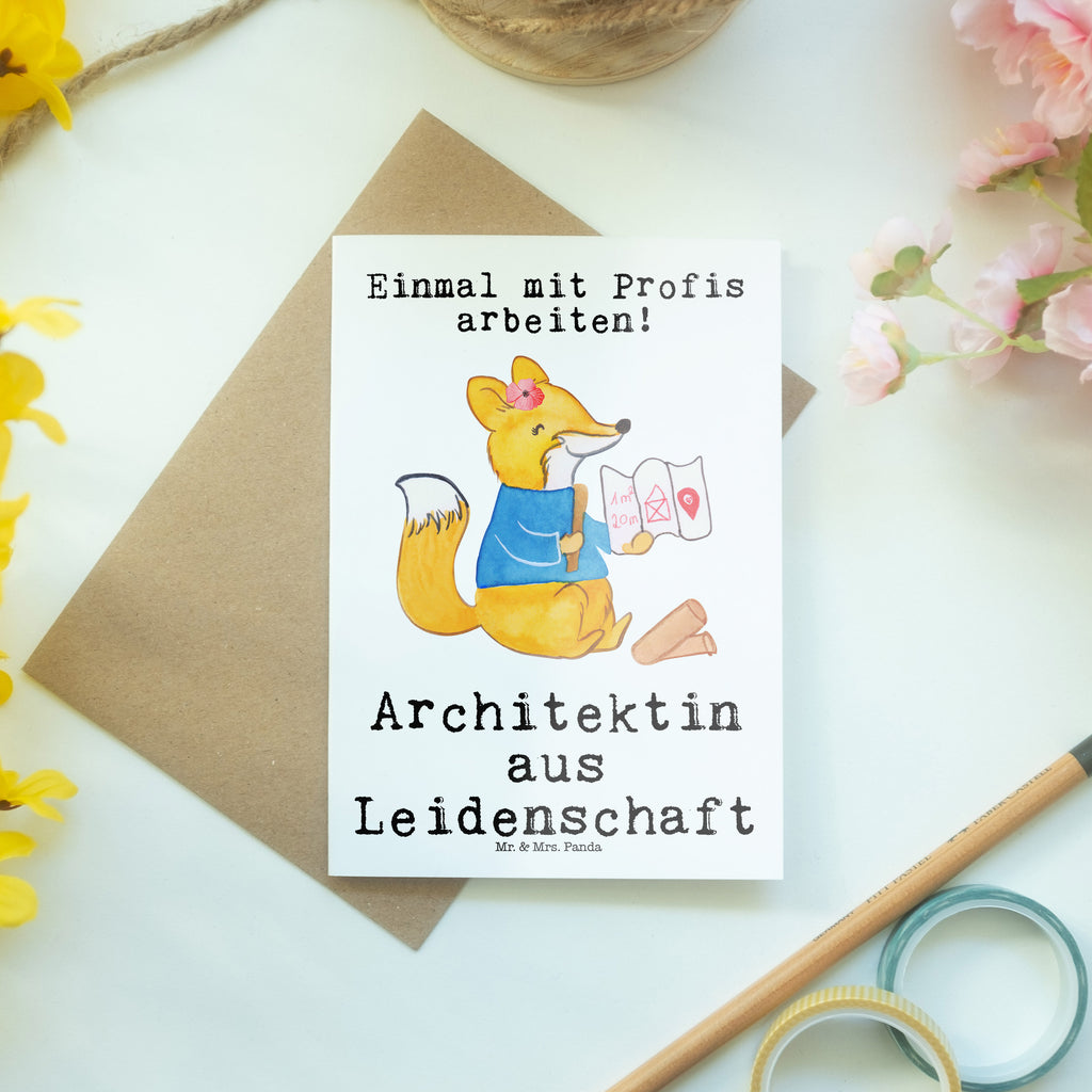 Grußkarte Architektin aus Leidenschaft Klappkarte, Einladungskarte, Glückwunschkarte, Hochzeitskarte, Geburtstagskarte, Karte, Beruf, Ausbildung, Jubiläum, Abschied, Rente, Kollege, Kollegin, Geschenk, Schenken, Arbeitskollege, Mitarbeiter, Firma, Danke, Dankeschön, Architektin, Innenarchitektin, Architekturbüro