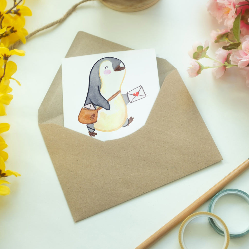 Grußkarte Postbote mit Herz Klappkarte, Einladungskarte, Glückwunschkarte, Hochzeitskarte, Geburtstagskarte, Karte, Beruf, Ausbildung, Jubiläum, Abschied, Rente, Kollege, Kollegin, Geschenk, Schenken, Arbeitskollege, Mitarbeiter, Firma, Danke, Dankeschön, Postbote, Briefzusteller, Briefträger, Postler