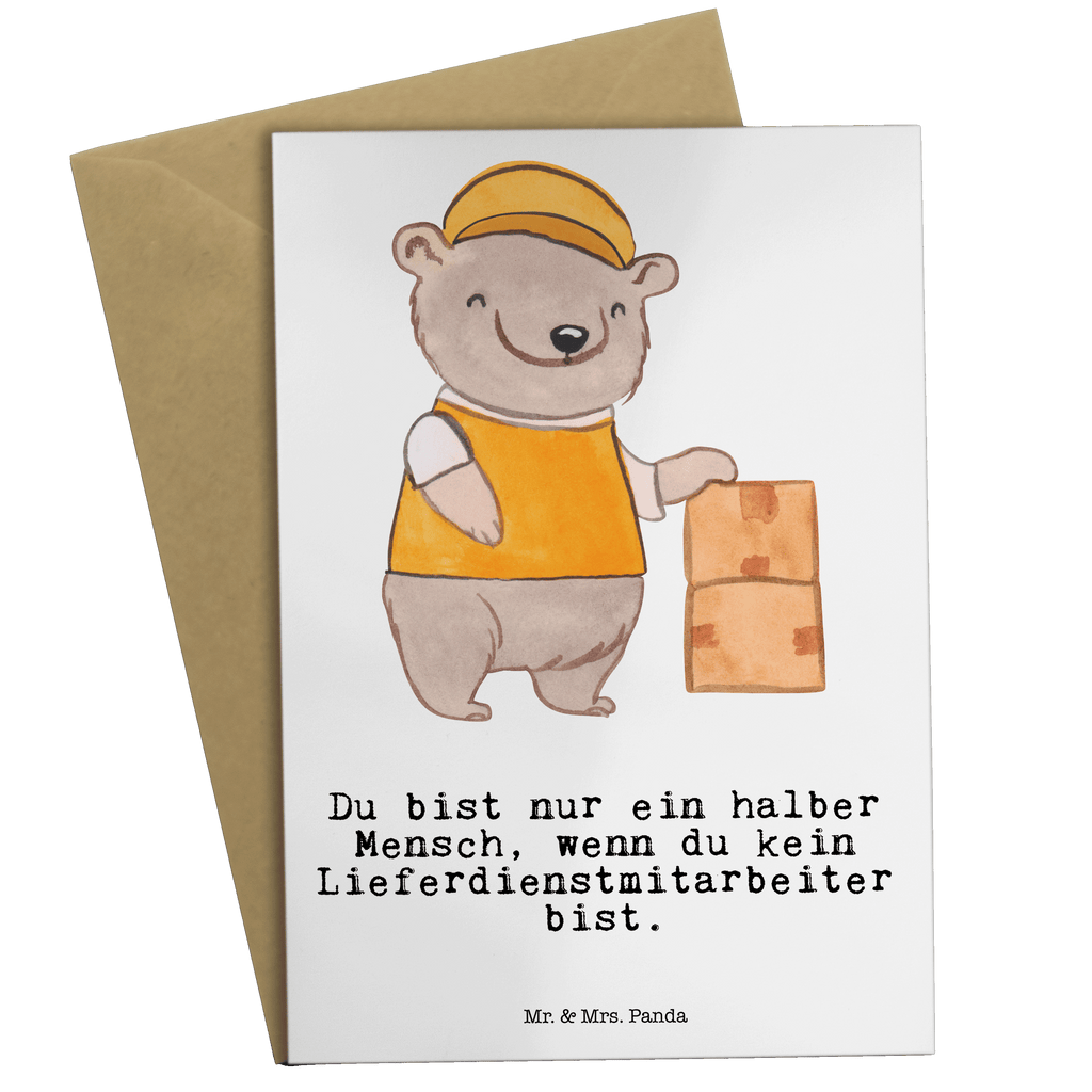 Grußkarte Lieferdienstmitarbeiter mit Herz Klappkarte, Einladungskarte, Glückwunschkarte, Hochzeitskarte, Geburtstagskarte, Karte, Beruf, Ausbildung, Jubiläum, Abschied, Rente, Kollege, Kollegin, Geschenk, Schenken, Arbeitskollege, Mitarbeiter, Firma, Danke, Dankeschön, Lieferdienstmitarbeiter, Pizzabäcker, Pizzabote, Pizzabringdienst, Lieferbringdienst