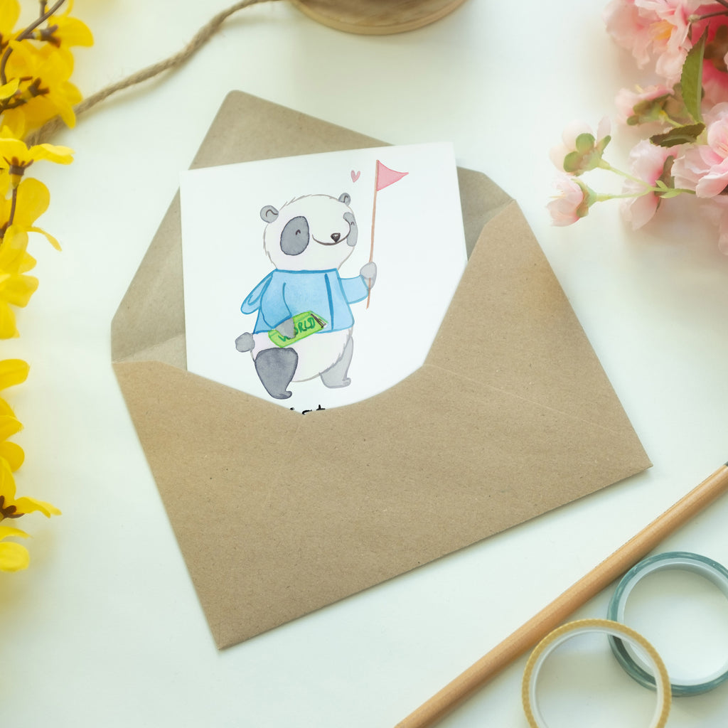 Grußkarte Reiseleiter mit Herz Klappkarte, Einladungskarte, Glückwunschkarte, Hochzeitskarte, Geburtstagskarte, Karte, Beruf, Ausbildung, Jubiläum, Abschied, Rente, Kollege, Kollegin, Geschenk, Schenken, Arbeitskollege, Mitarbeiter, Firma, Danke, Dankeschön